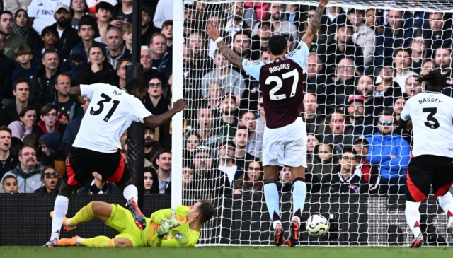 Fulham's Issa Diop scores Aston Villa's third with an own goal