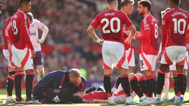 Matthijs de Ligt of Manchester United receives treatment