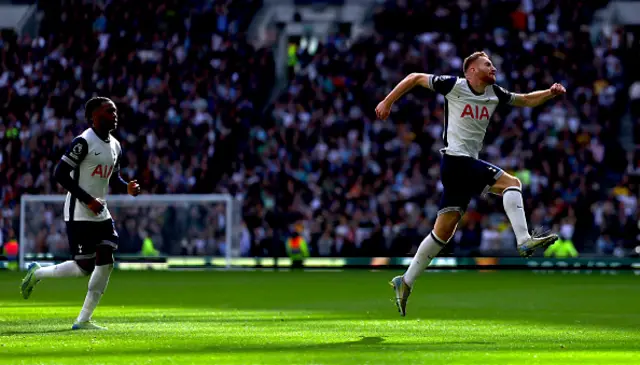 Dejan Kulusevski of Tottenham Hotspur celebrates