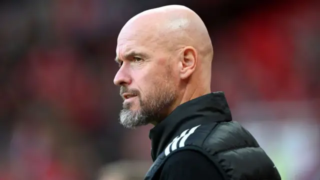 Erik ten Hag, manager of Manchester United, looks on