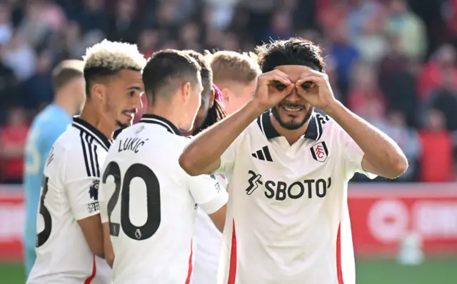 Raul Jimenez celebrates his 50th Premier League goal against Nottingham Forest