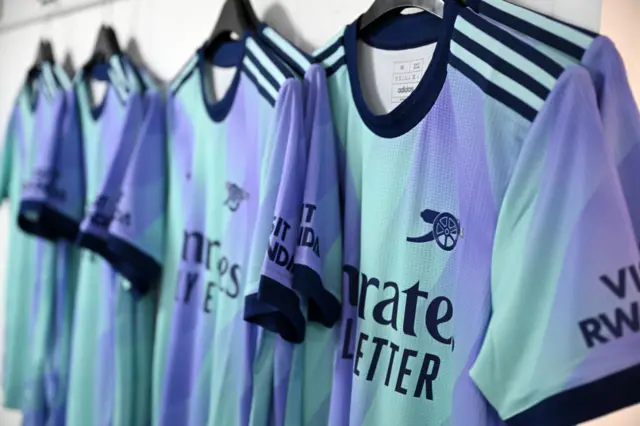 Arsenal kit hangs in the dressing room