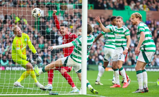 Aberdeen celebrate but the goal does not stand...