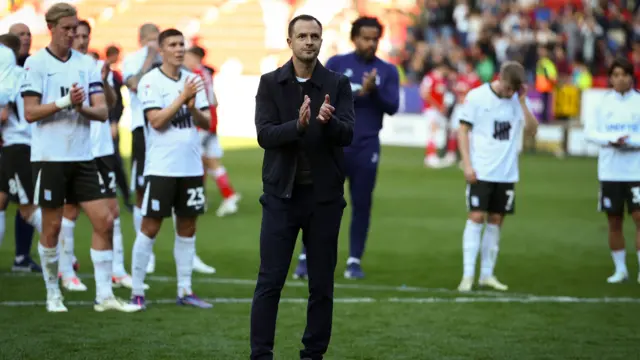 Birmingham City boss Chris Davies and his team after the defeat to Charlton