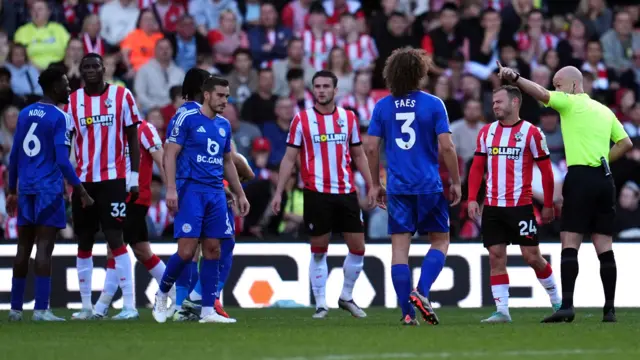 Southampton's Ryan Fraser shown a red card by referee Anthony Taylor