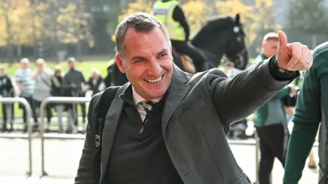 GLASGOW, SCOTLAND - OCTOBER 19: Celtic manager Brendan Rodgers arrives ahead of a William Hill Premiership match between Celtic and Aberdeen at Celtic Park, on October 19, 2024, in Glasgow, Scotland. (Photo by Rob Casey / SNS Group)