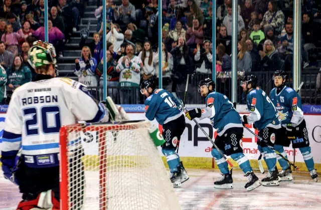 Giants Scott Conway leads the celebrations after he scored against Blaze