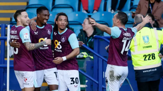 Burnley celebrate Jaidon Anthony's goal