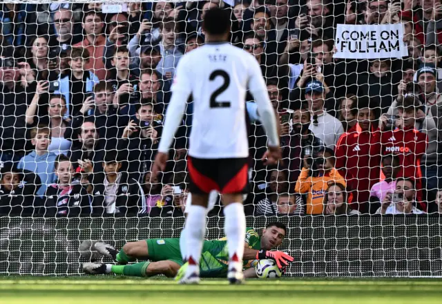 Andreas Pereira has his penalty kick saved by Aston Villa's Emiliano Martinez