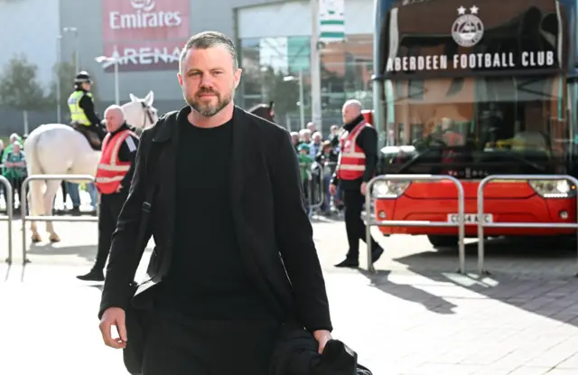 Aberdeen manager Jimmy Thelin arriving at Celtic Park