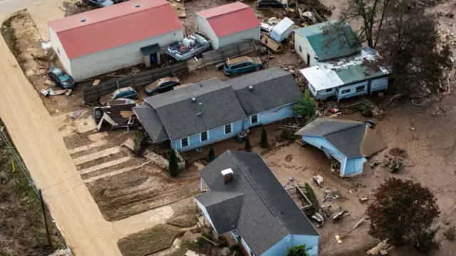 Debris is seen in the aftermath of Hurricane Helene in Swannanoa, North Carolina