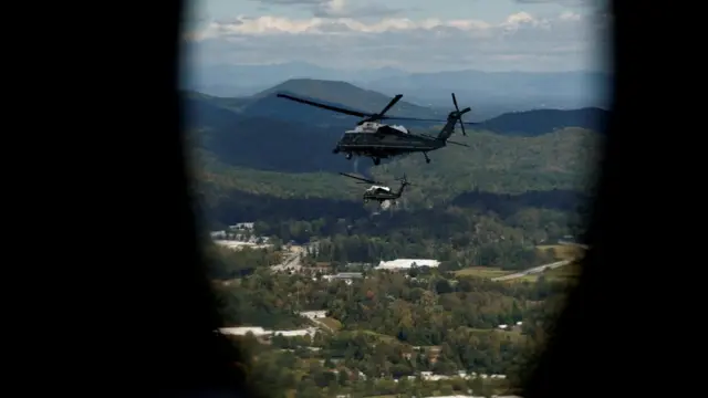 The presidential helicopter flying over North Carolina