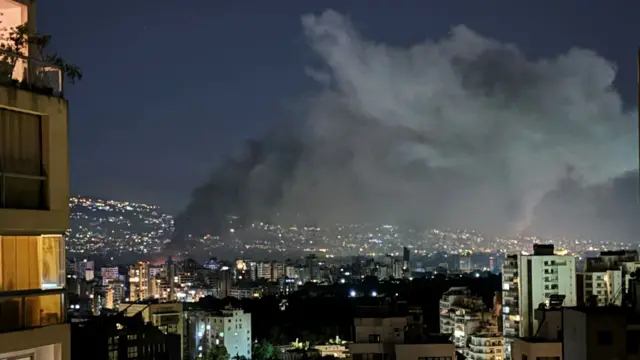 A view of smoke billowing over Beirut