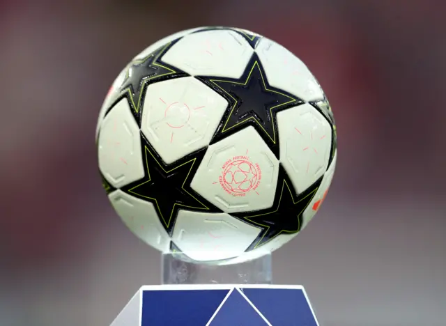 Champions League match ball on a plinth pre-match