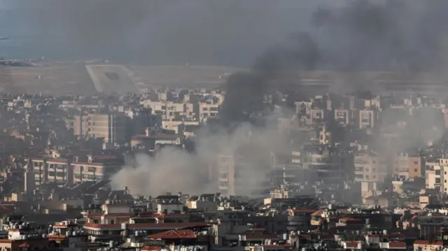 Smoke in southern Beirut, as seen on Wednesday morning