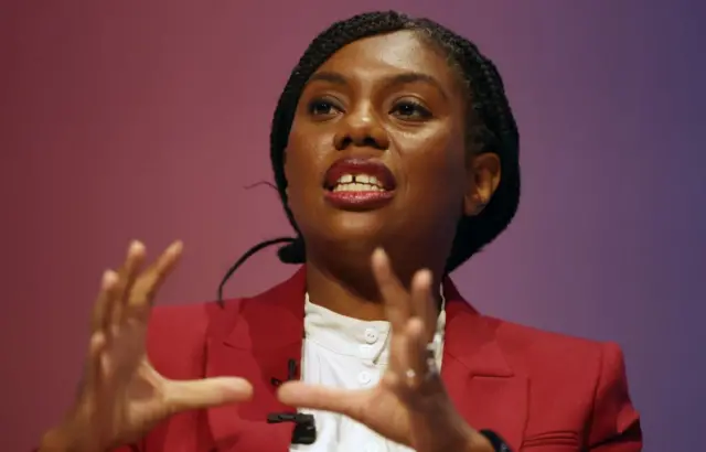 Conservative Party Leadership candidate Kemi Badenoch speaks at a 'Meet the Candidates' event during the Conservative Party Conference in Birmingham, Britain, 30 September 2024