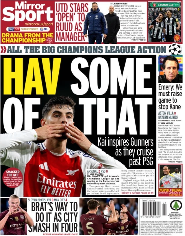 The back page of the Daily Mirror