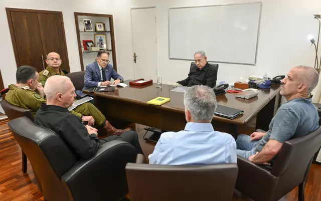 Israeli Prime Minister Benjamin Netanyahu holding a security consultation