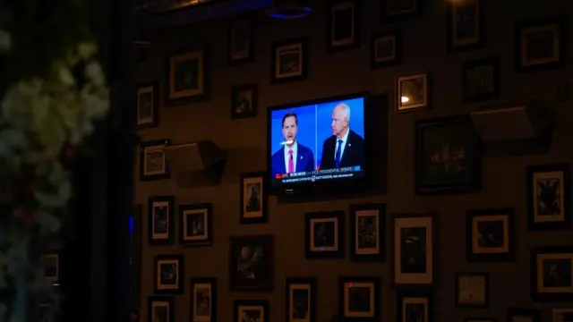 A tv shows the vice-presidential debate