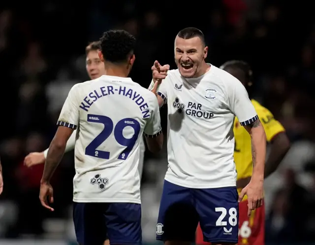 Preston North End's Milutin Osmajic (right) celebrates