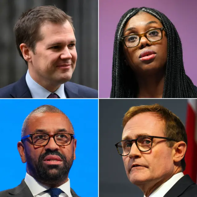 robert jenrick, kemi badenoch, james cleverly and tom tugendhat close ups in collated picture