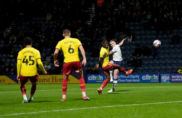 Preston North End's Ali McCann scores their side's third goal of the game