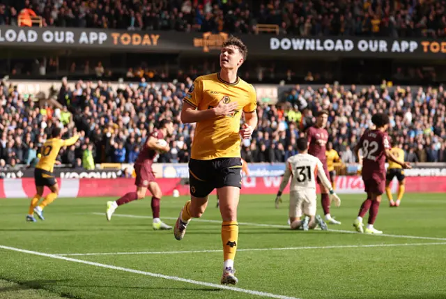 Jorgen Strand Larsen of Wolverhampton Wanderers celebrates