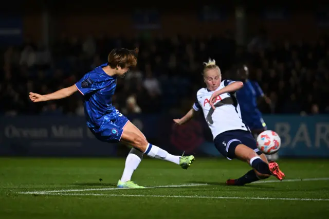 Maika Hamano of Chelsea scores