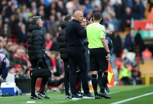 Arne Slot, Manager of Liverpool, reacts