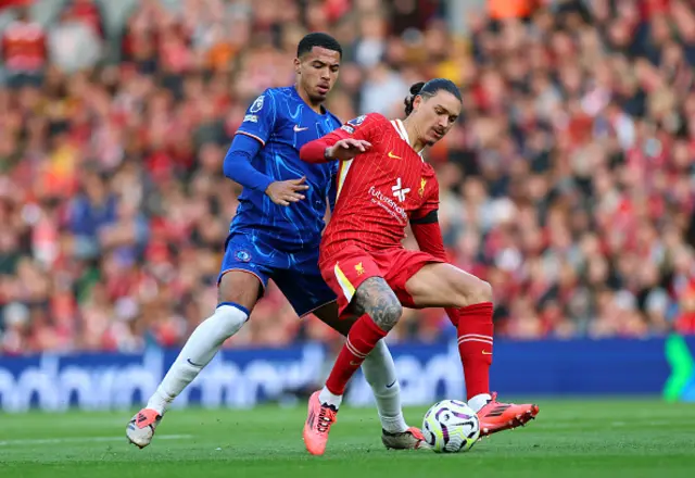 Darwin Nunez of Liverpool battles for possession