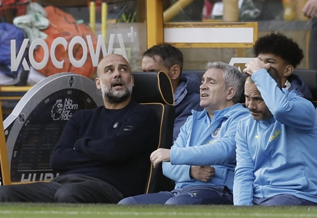 Pep Guardiola, assistant coach Juanma Lillo and first team coach Inigo Dominguez