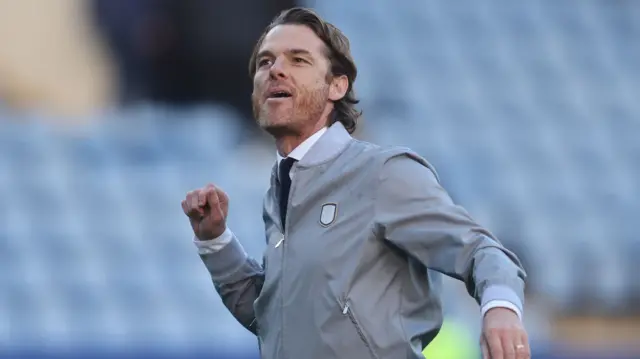 Burnley head coach Scott Parker celebrates after the 2-0 win away to Sheffield Wednesday