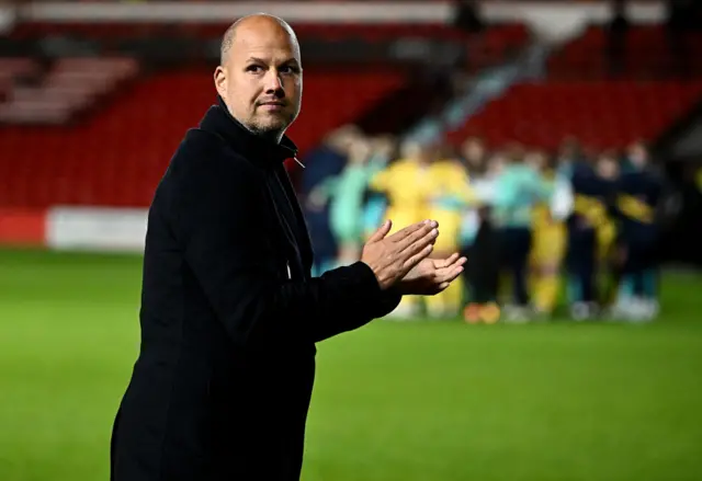 Aston Villa manager Robert de Pauw claps