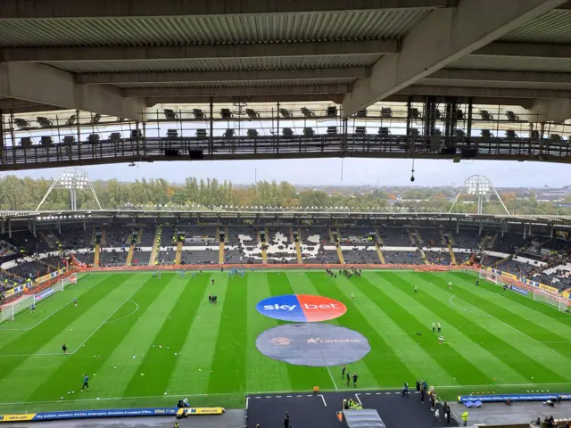 A view over the pitch and out across Hull from high up at the MKM Stadium