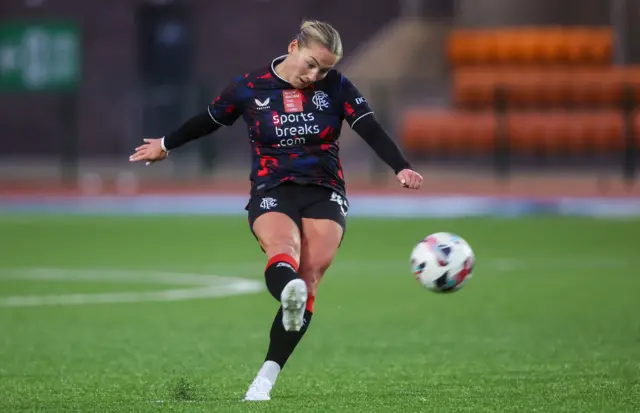 Katie Wilkinson strikes the free-kick which leads to Rangers' leveller