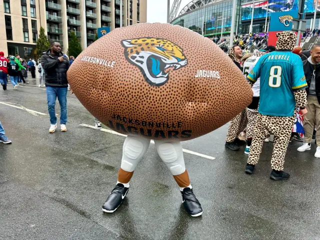 A fan dressed in a Jacksonville Jaguars American football