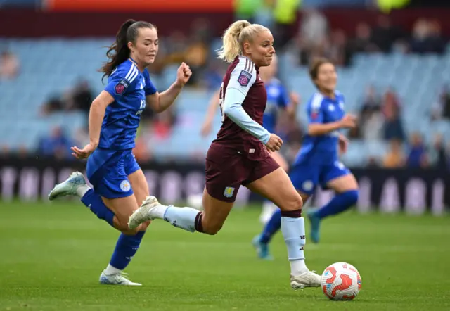 Aston Villa's Adriana Leon runs away from Leicester City's Missy Goodwin