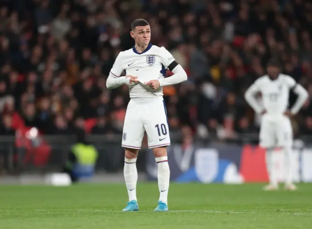 Phil Foden during England's defeat to Greece earlier this month.