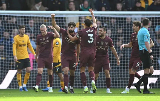 Man City celebrating Gvardiol's goal