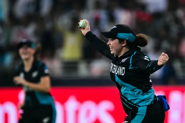 Georgia Plimmer celebrates the wicket of Marizanne Kapp