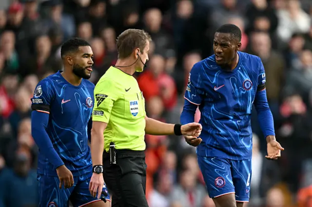 Tosin Adarabioyo talks to Referee John Brooks