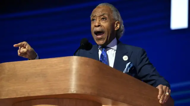 Sharpton seen speaking at the Democratic convention in August