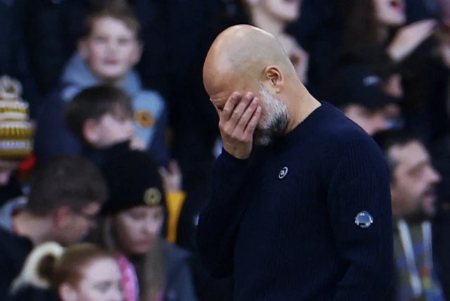 Pep Guardiola reacts