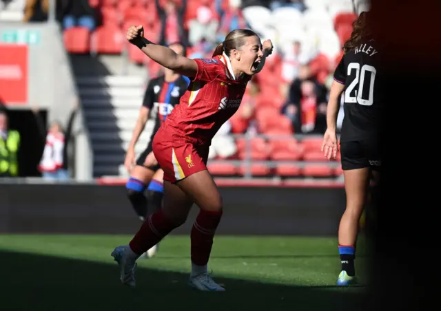 Cornelia Kapocs (7) of Liverpool celebrates scoring Liverpool's first goal