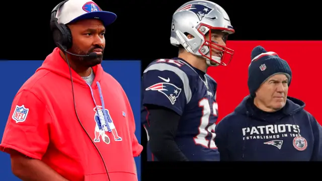 Jerod Mayo, Tom Brady and Bill Belichick composite image