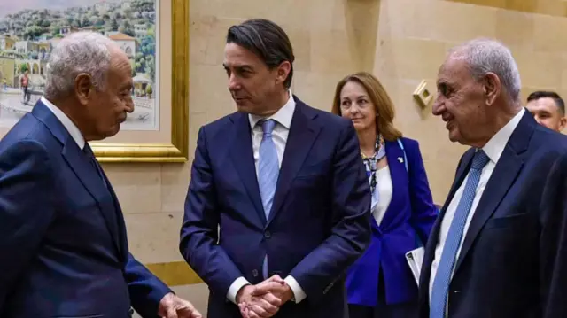 US Envoy Amos Hochstein speaks with Arab League Secretary-General Ahmed Aboul Gheit and Lebanon's Parliament Speaker Nabih Berri in Beirut