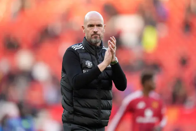 Erik ten Hag applauds fans after Manchester United's victory over Brentford