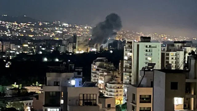 A photo of an explosion after an Israeli air strike in Lebanon