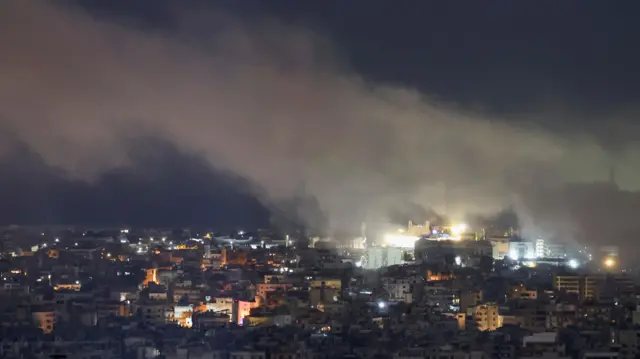 Smoke billows over Beirut's southern suburbs after an Israeli strike, amid the ongoing hostilities between Hezbollah and Israeli forces, as seen from Baabda, Lebanon