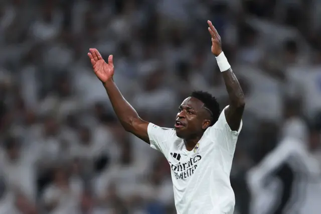 Vinicius Junior of Real Madrid celebrates scoring his team's second goal